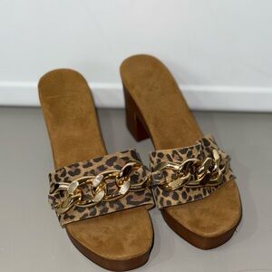 Vince Camuto Brown and Gold Heels with Luxe Chain Detail